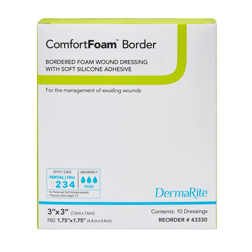 ComfortFoam™ Border Silicone Adhesive with Border Silicone Foam Dressing, 3 x 3 Inch ComfortFoam™ Border