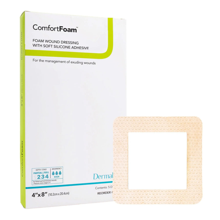 ComfortFoam™ Border Silicone Adhesive with Border Silicone Foam Dressing, 4 x 8 Inch ComfortFoam™ Border