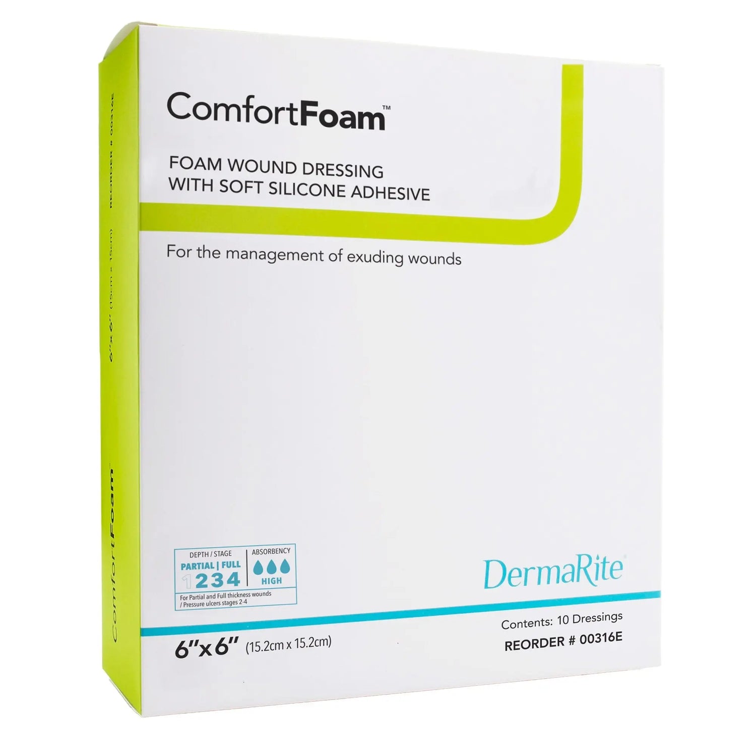 ComfortFoam™ Border Silicone Adhesive with Border Silicone Foam Dressing, 6 x 6 Inch ComfortFoam™ Border