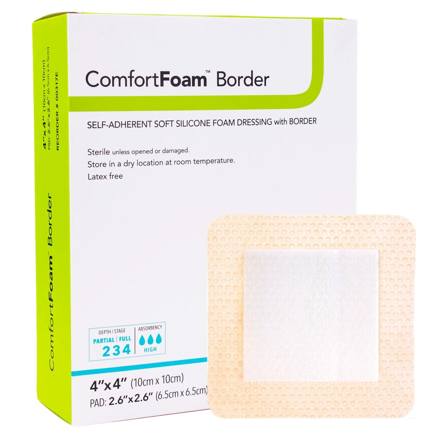 ComfortFoam™ Border Silicone Foam Dressing, 4 x 4 Inch ComfortFoam™ Border