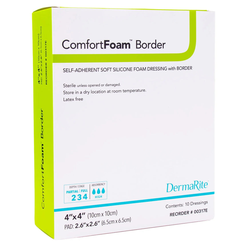 ComfortFoam™ Border Silicone Foam Dressing, 4 x 4 Inch ComfortFoam™ Border