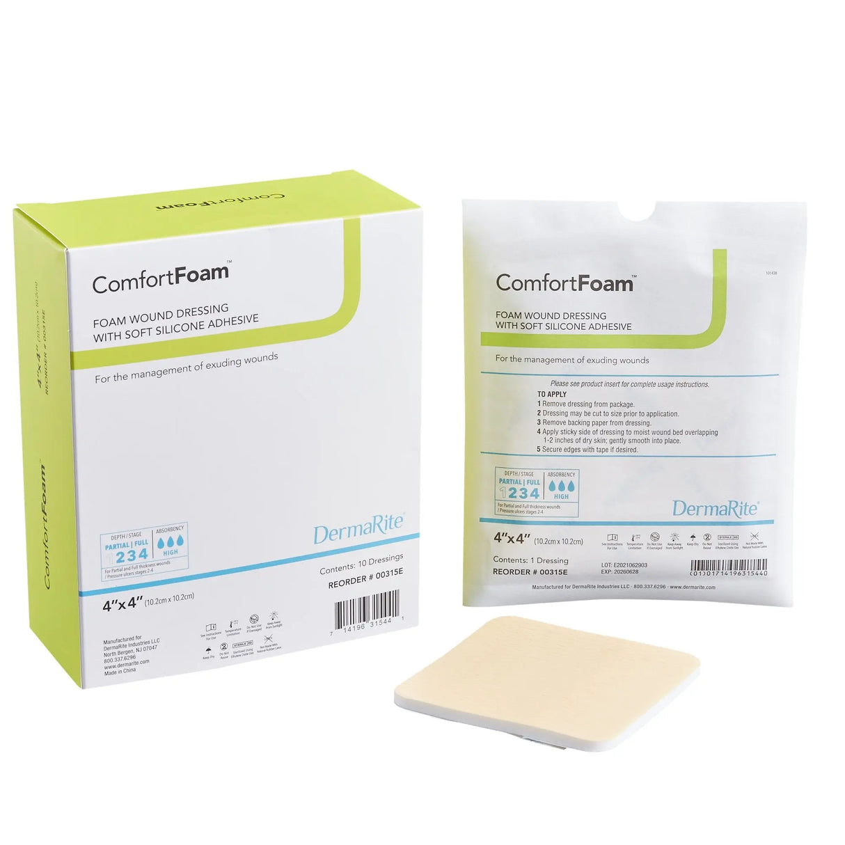 ComfortFoam™ Silicone Adhesive without Border Silicone Foam Dressing, 4 x 4 Inch ComfortFoam™