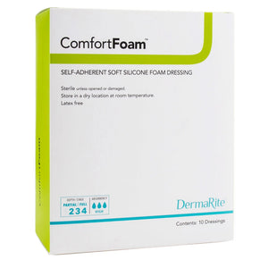ComfortFoam™ Silicone Adhesive without Border Silicone Foam Dressing, 4 x 5 Inch ComfortFoam™