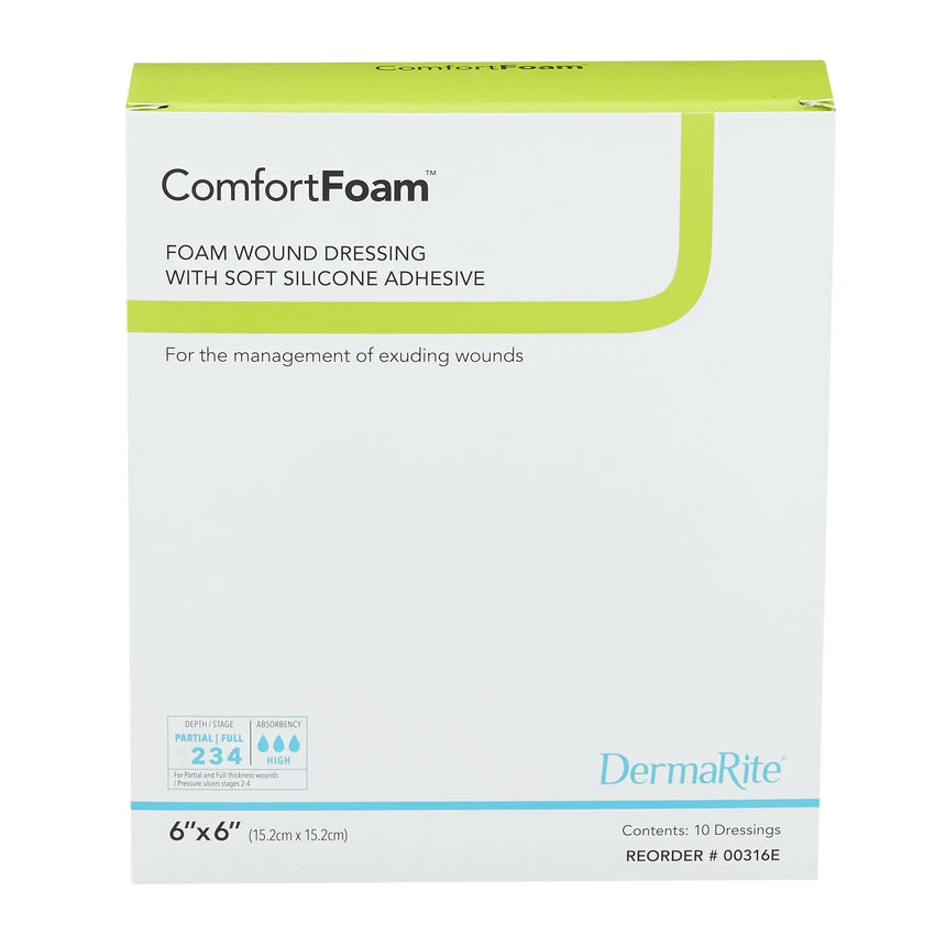 ComfortFoam™ Silicone Adhesive without Border Silicone Foam Dressing, 6 x 6 Inch ComfortFoam™