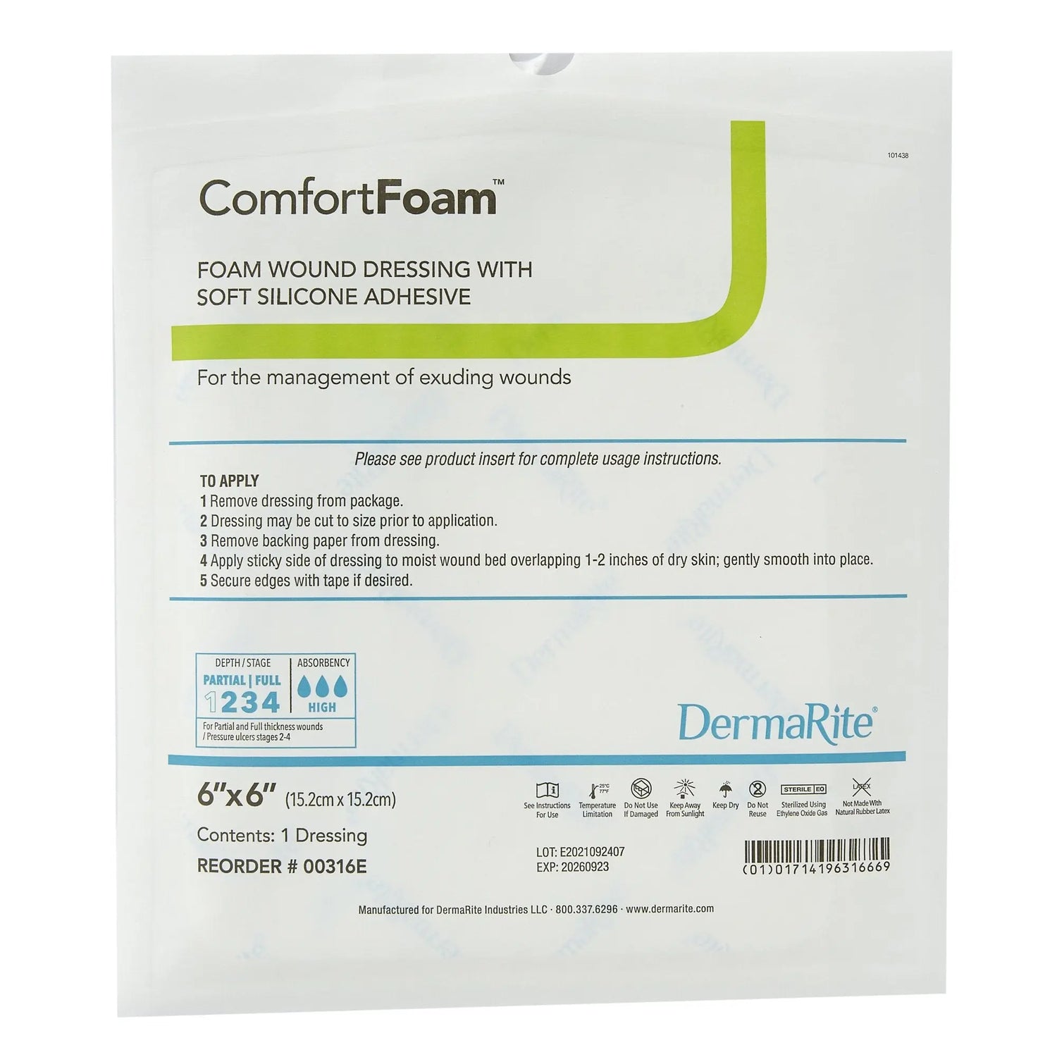ComfortFoam™ Silicone Adhesive without Border Silicone Foam Dressing, 6 x 6 Inch ComfortFoam™