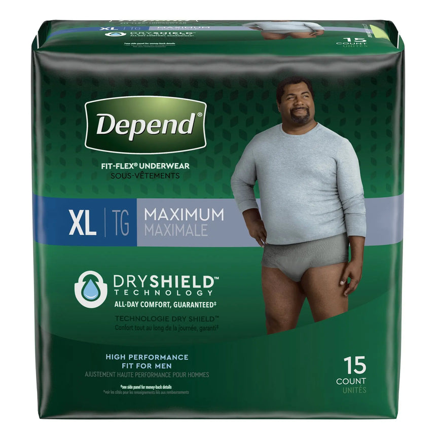 Depend FIT-FLEX Absorbent Underwear for Men, 44" to 64" Waist, X-Large Depend® FIT-FLEX®