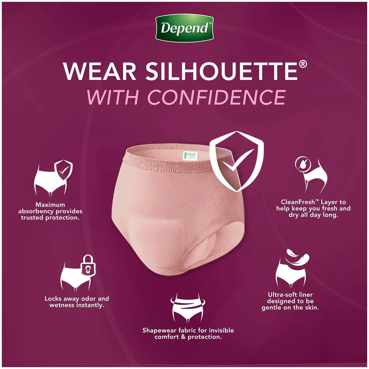 Depend® Silhouette® Absorbent Underwear, Medium Depend® Silhouette®