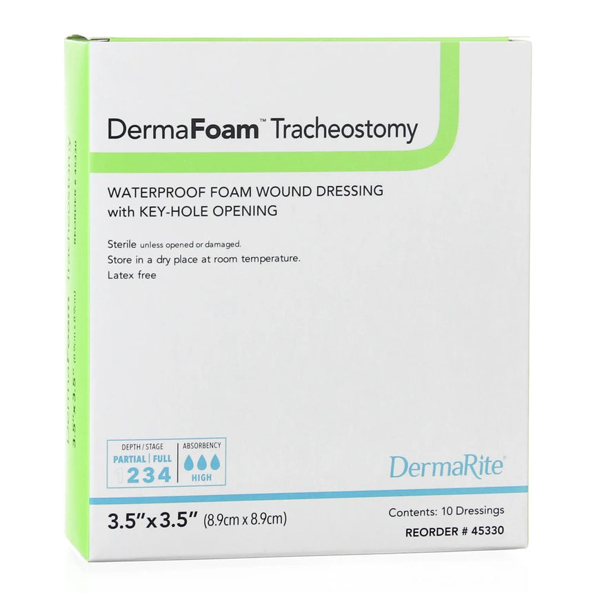DermaFoam® Tracheostomy Nonadhesive without Border Foam Dressing, 3½ x 3½ Inch DermaFoam® Tracheostomy