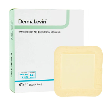 DermaLevin® Adhesive with Border Foam Dressing, 4 x 4 Inch DermaLevin®