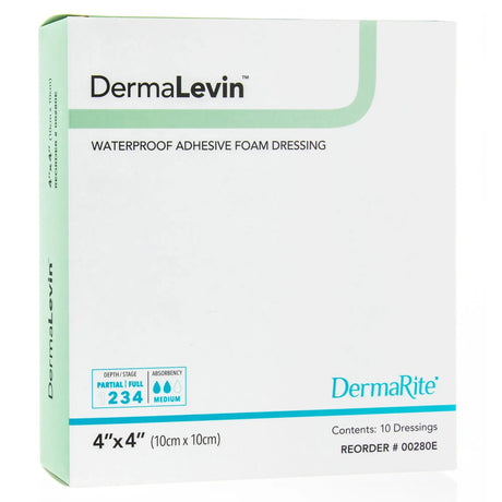 DermaLevin® Adhesive with Border Foam Dressing, 4 x 4 Inch DermaLevin®