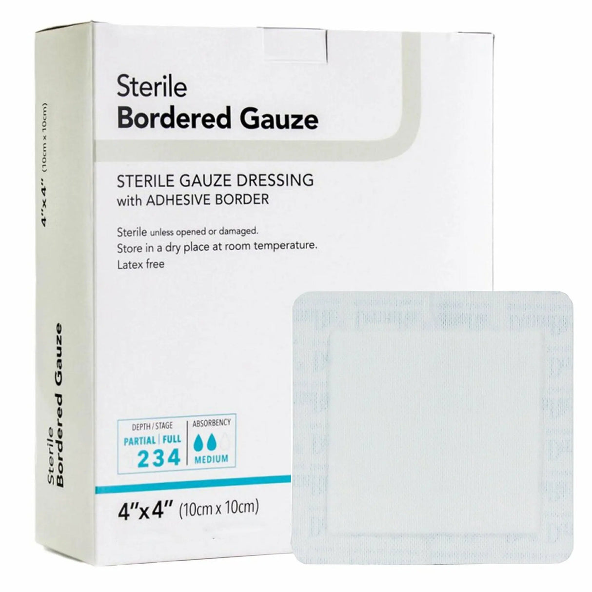 DermaRite® Adhesive Dressing, 4 x 4 Inch, White DermaRite® Bordered Gauze