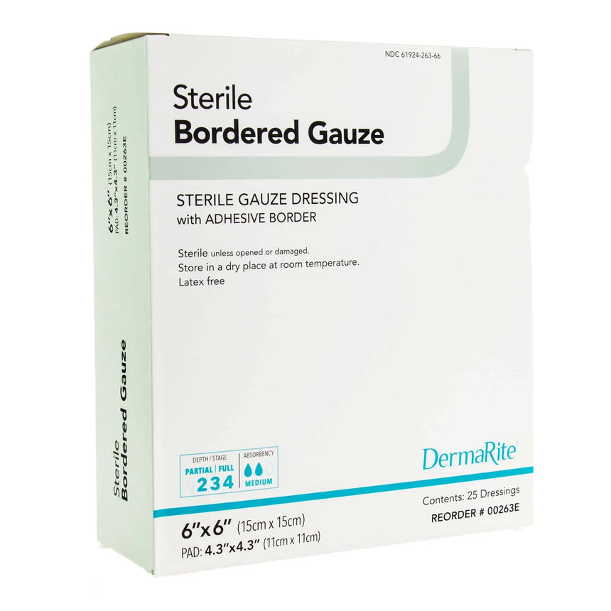 DermaRite® Bordered Gauze Adhesive Dressing, 6 x 6 Inch - getMovility