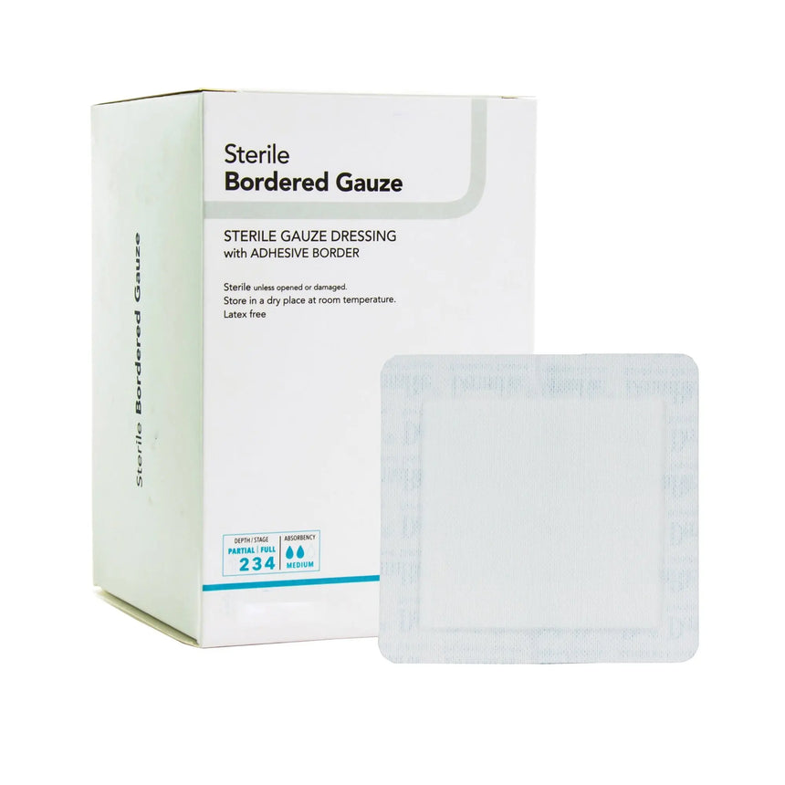 DermaRite® Bordered Gauze White Adhesive Dressing, 2 x 2 Inch - getMovility