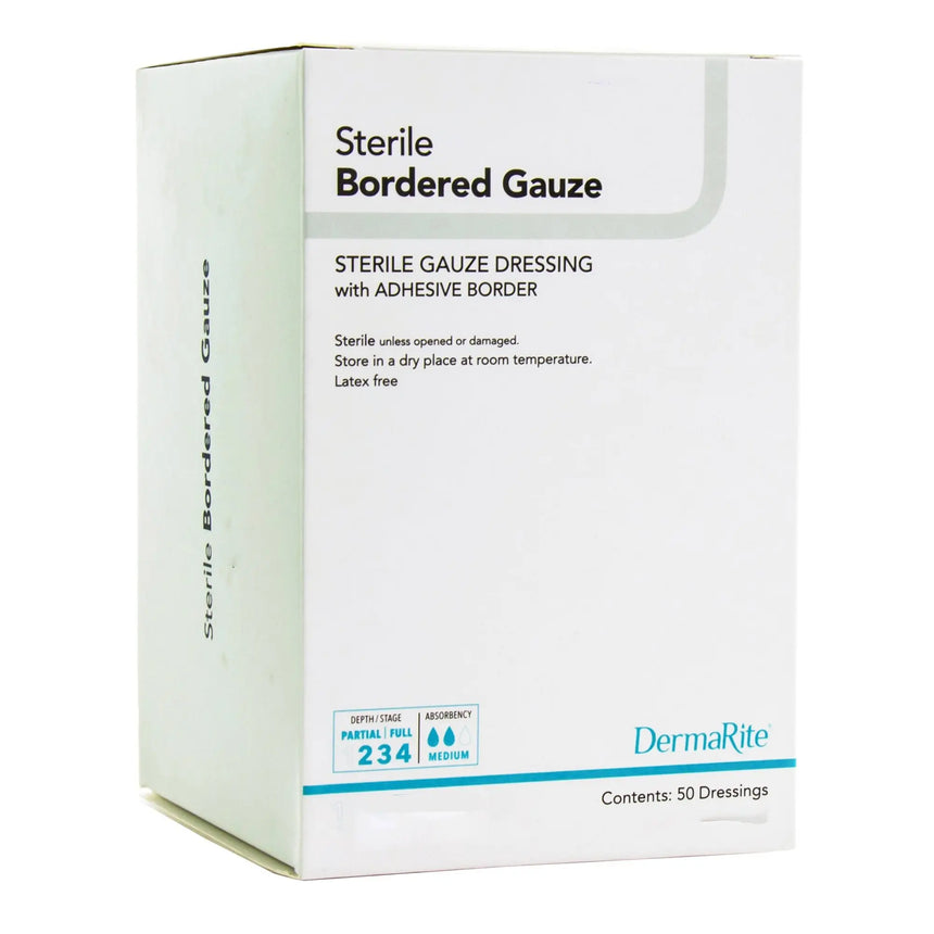 DermaRite® Bordered Gauze White Adhesive Dressing, 2 x 2 Inch - getMovility