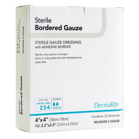 DermaRite® Bordered Gauze White Adhesive Dressing, 4 x 4 Inch DermaRite® Bordered Gauze