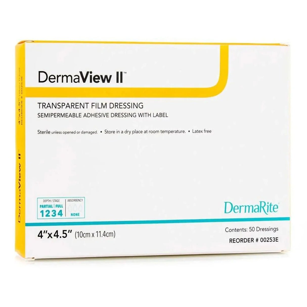 DermaView II™ Transparent Film Dressing with Border, 4 x 4½ Inch DermaView II™