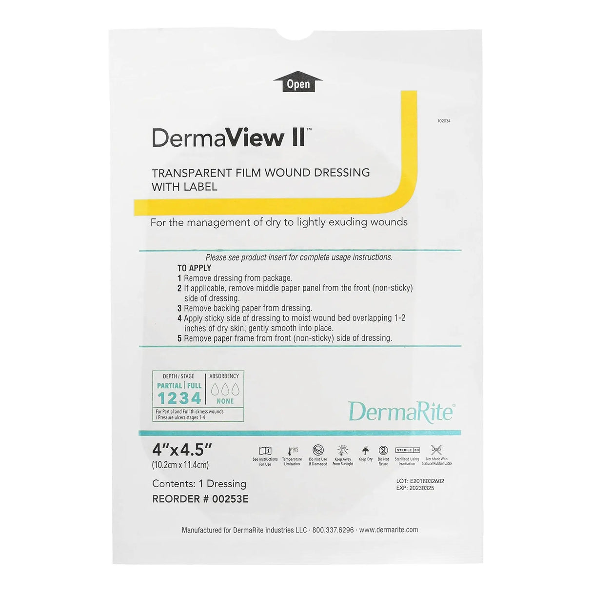 DermaView II™ Transparent Film Dressing with Border, 4 x 4½ Inch DermaView II™