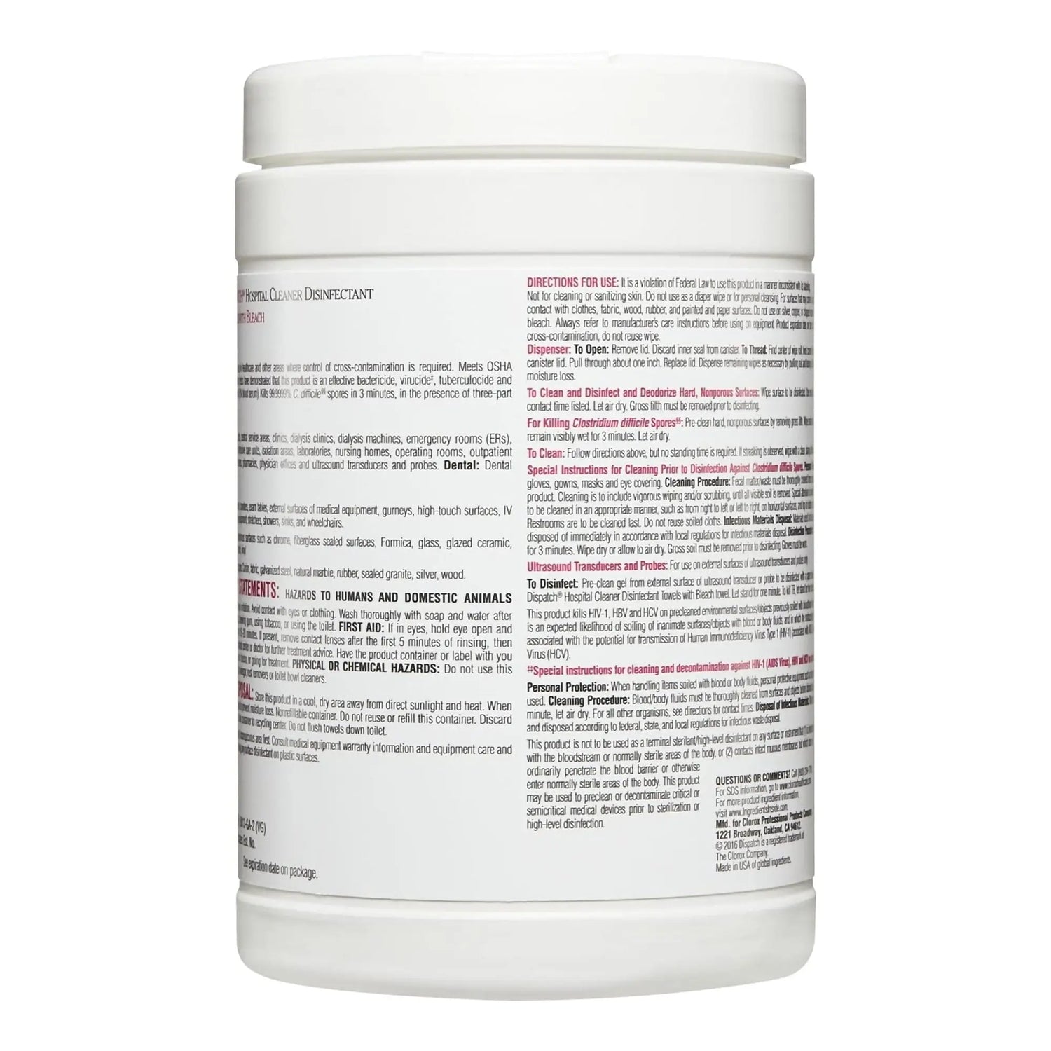 Dispatch® Surface Disinfectant Cleaner with Bleach, Canister Dispatch® with Bleach