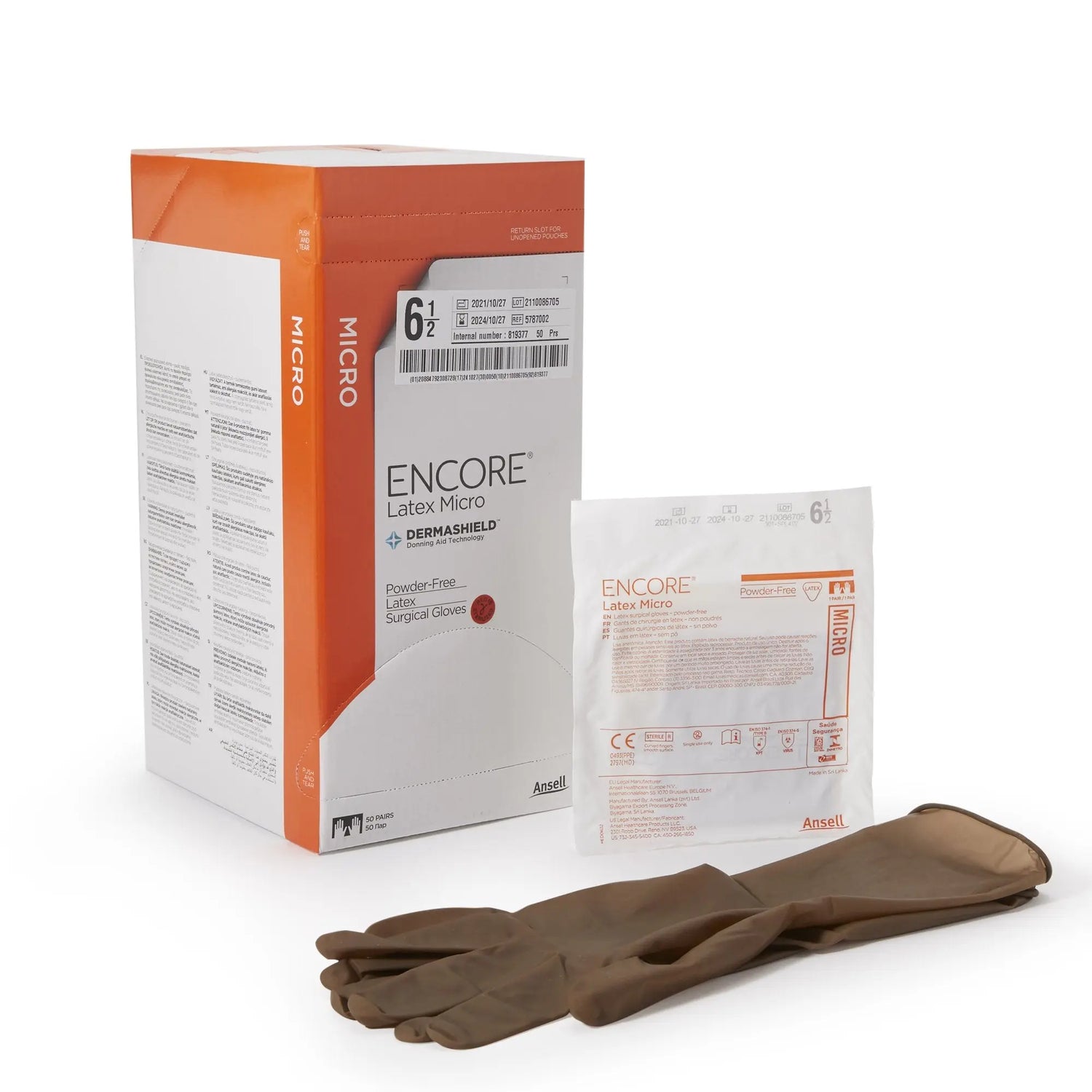 Encore® Latex Micro Surgical Glove, Size 6.5, Brown ENCORE® Latex Micro