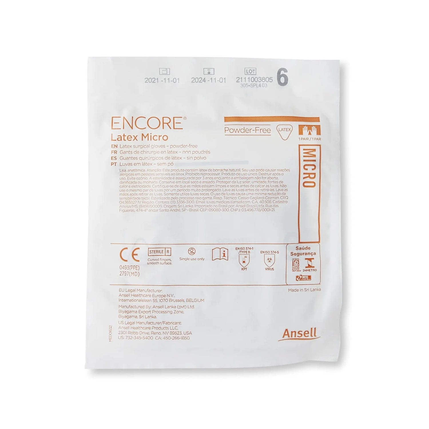 Encore® Latex Micro Surgical Glove, Size 6, Brown ENCORE® Latex Micro