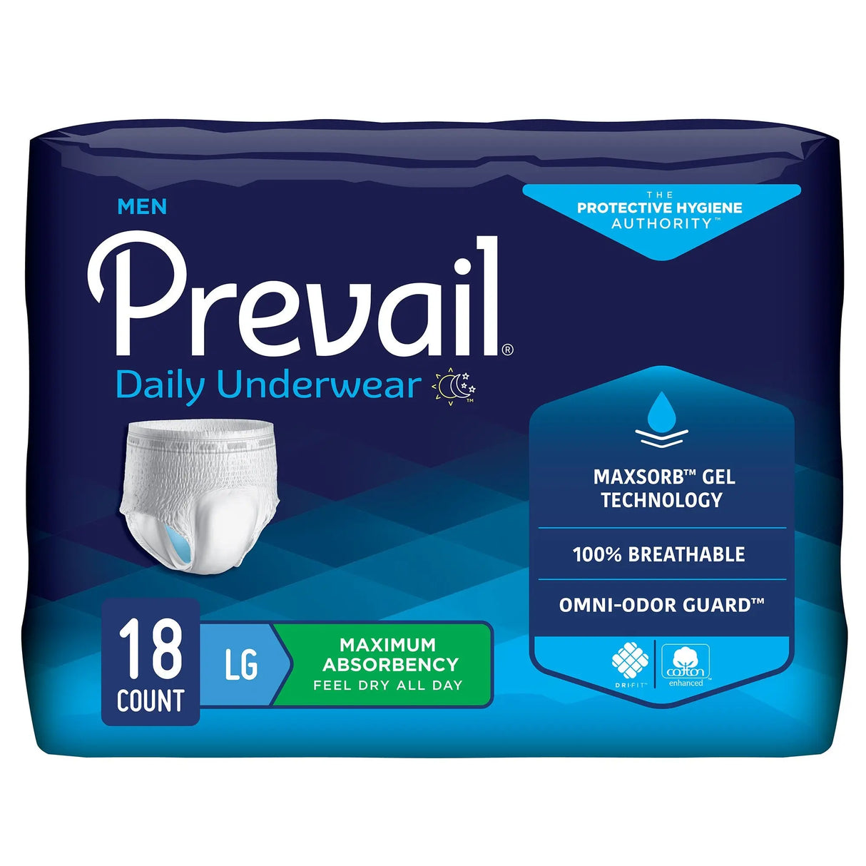 Prevail® Men's Daily Underwear Maximum Absorbent Underwear, Large / Extra Large Prevail® Men's Daily Underwear