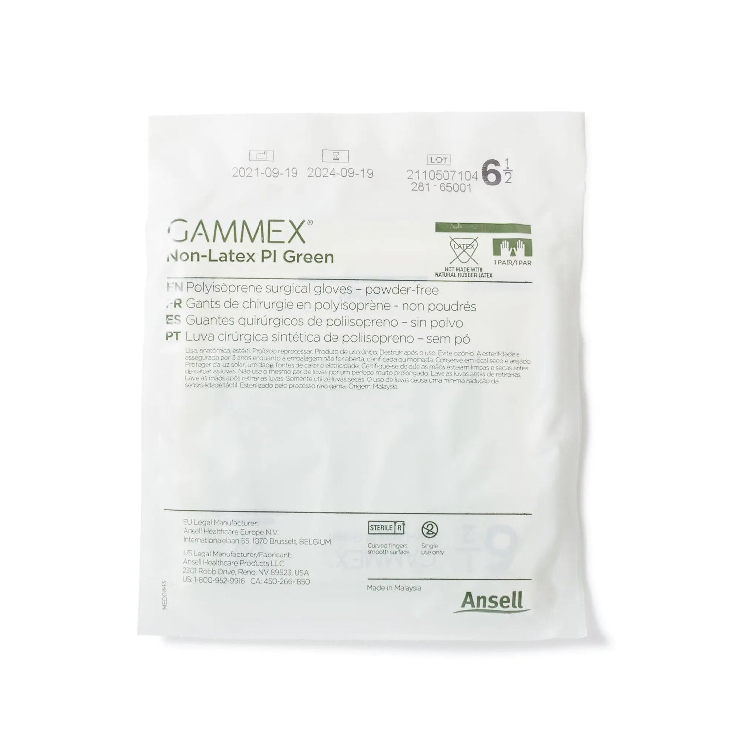 Gammex® Non-Latex PI Green Polyisoprene Surgical Glove, Size 6.5, Light Green GAMMEX® Non-Latex PI Green