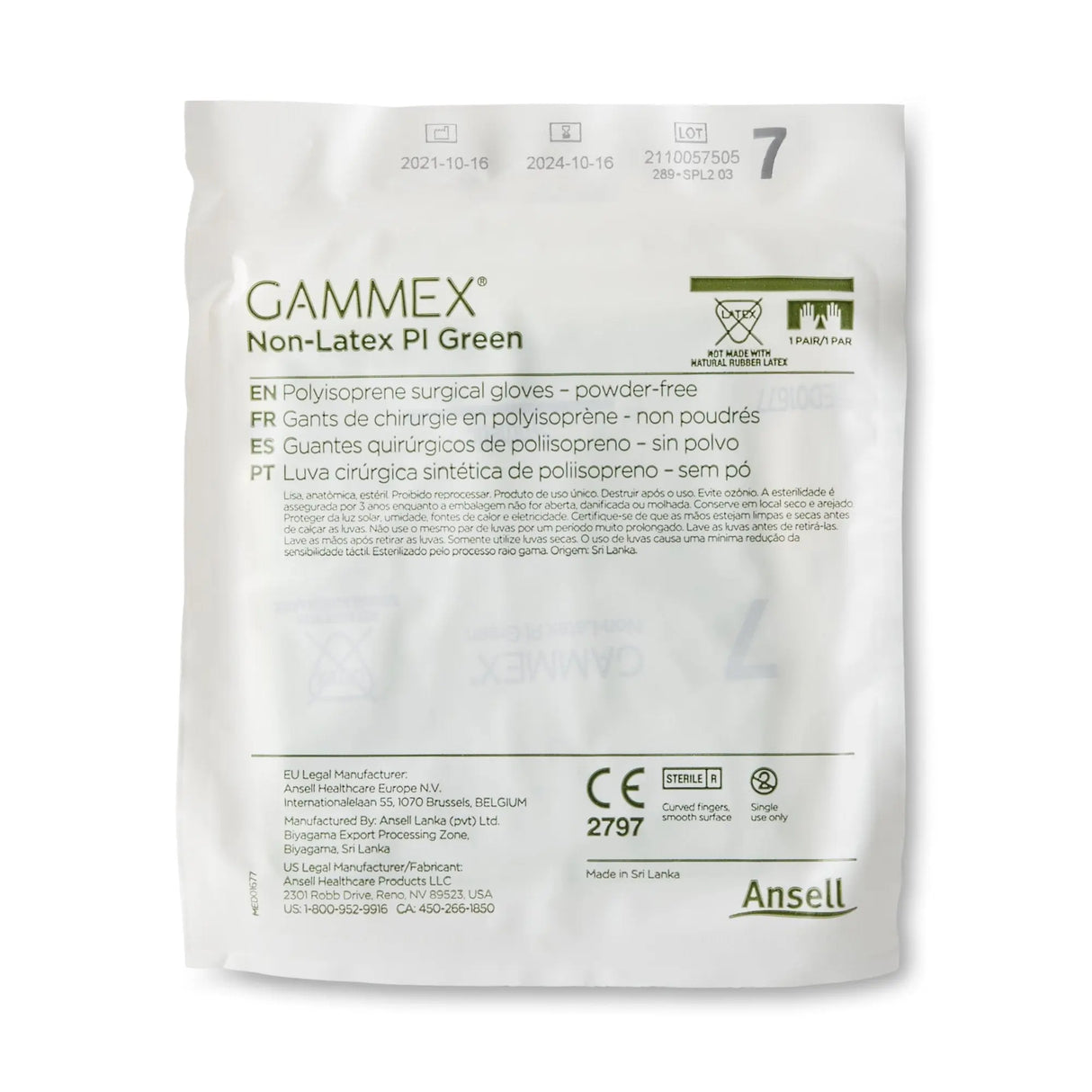 Gammex® Non-Latex PI Green Polyisoprene Surgical Glove, Size 7, Light Green GAMMEX® Non-Latex PI Green