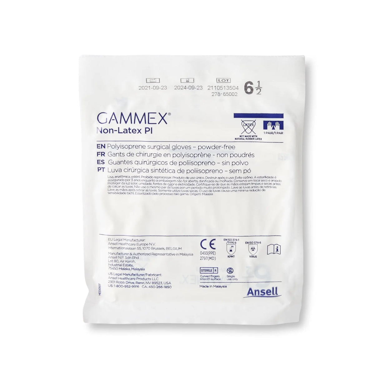 Gammex® Non-Latex PI Polyisoprene Surgical Glove, Size 6.5, White GAMMEX® Non-Latex PI