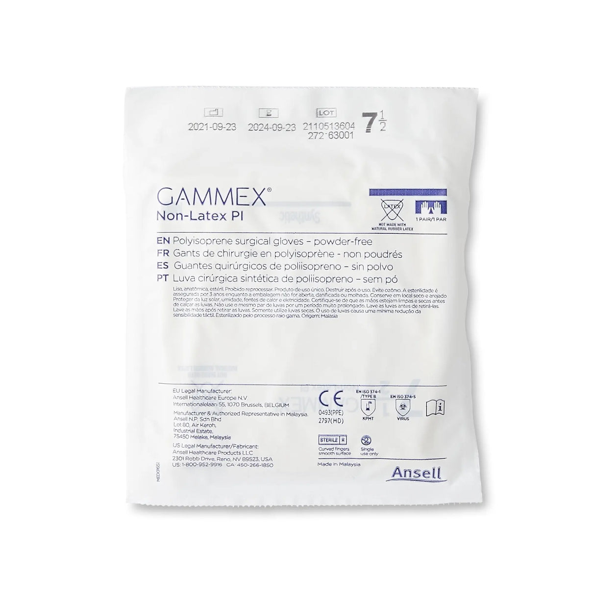 Gammex® Non-Latex PI Polyisoprene Surgical Glove, Size 7.5, White GAMMEX® Non-Latex PI