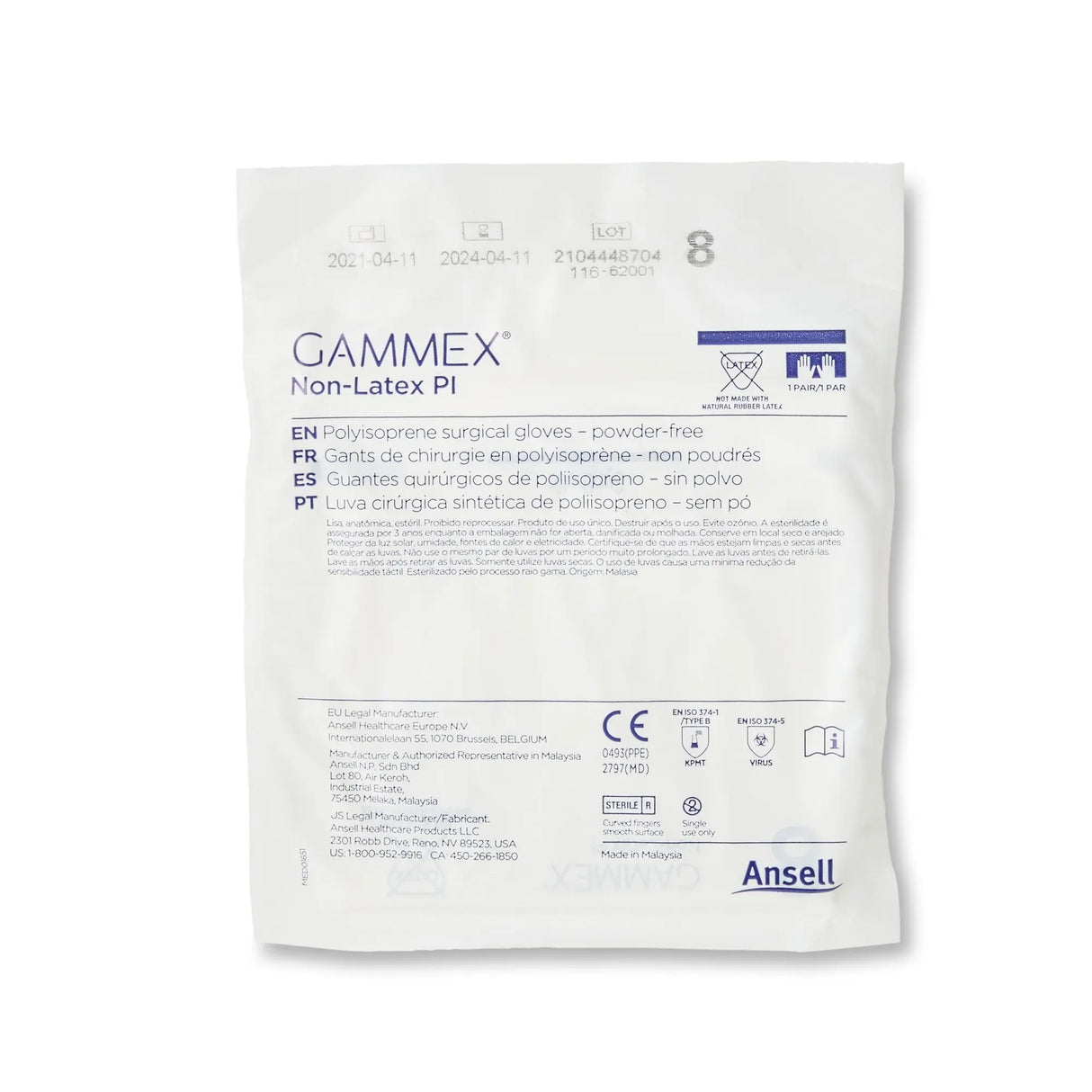 Gammex® Non-Latex PI Polyisoprene Surgical Glove, Size 8, White GAMMEX® Non-Latex PI