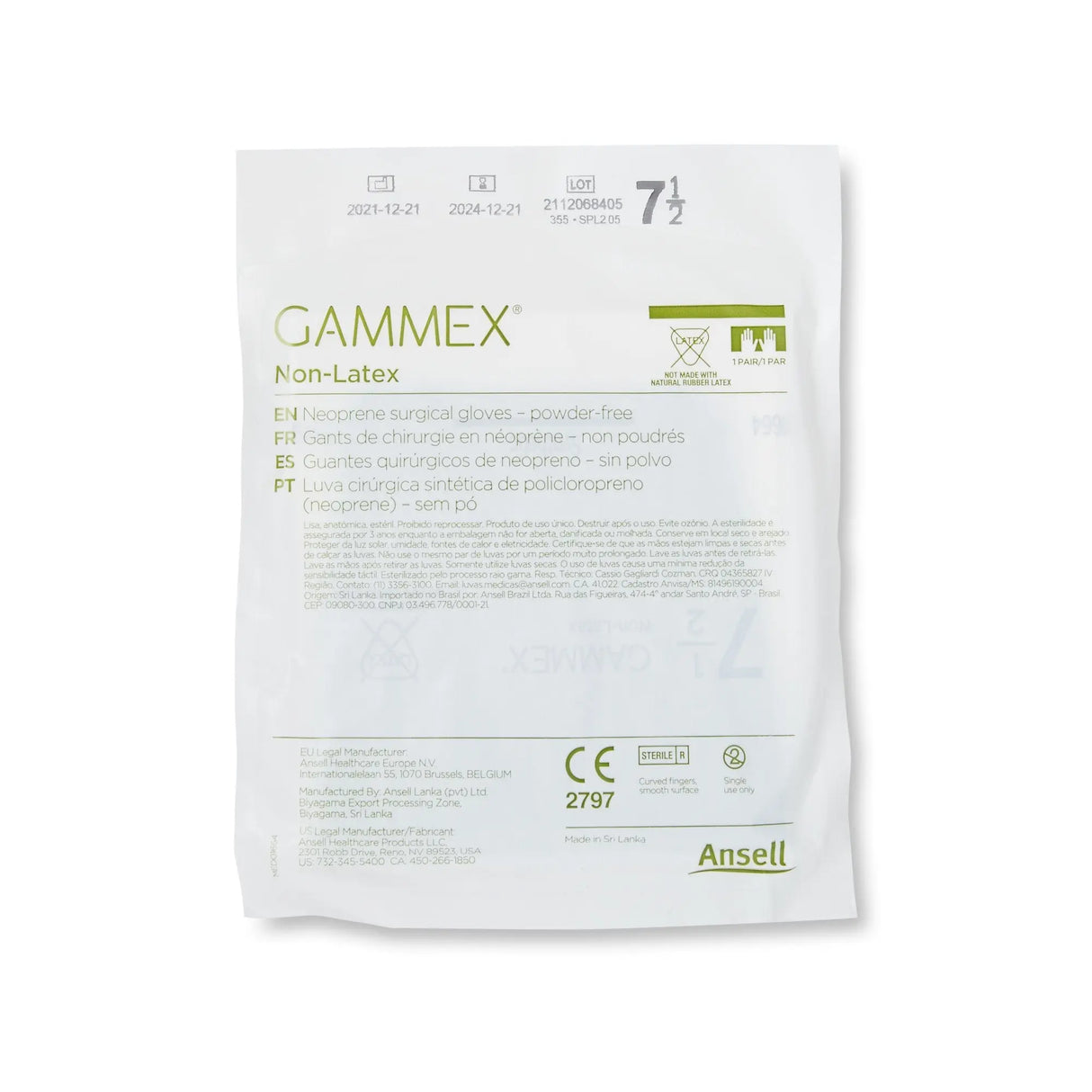 Gammex® Non-Latex Polyisoprene Surgical Glove, Size 7.5, Green GAMMEX® Non-Latex