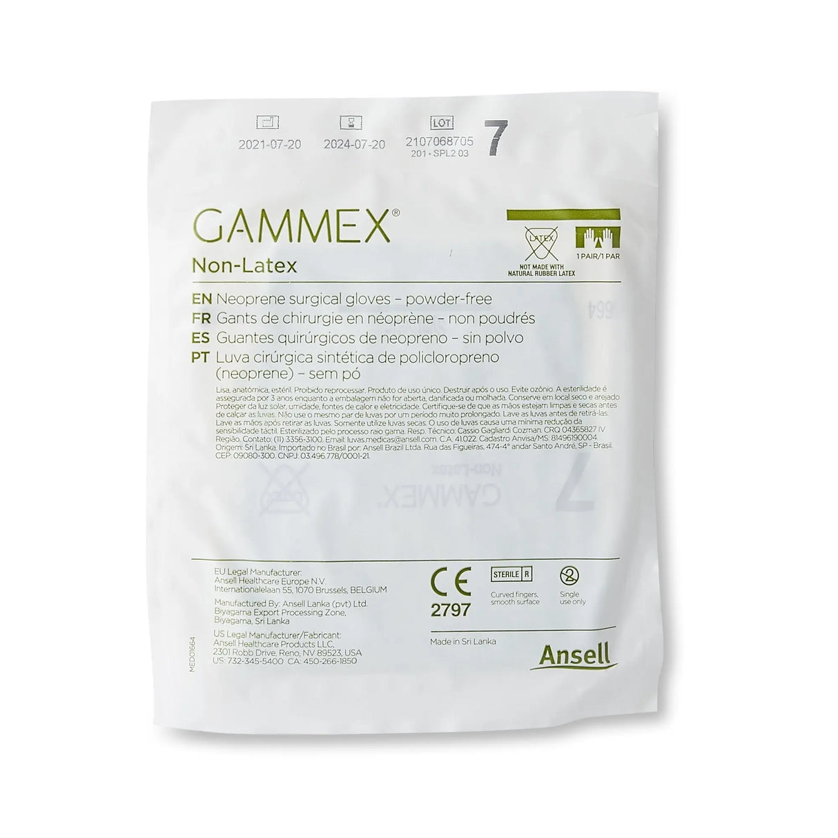 Gammex® Non-Latex Polyisoprene Surgical Glove, Size 7, Green GAMMEX® Non-Latex