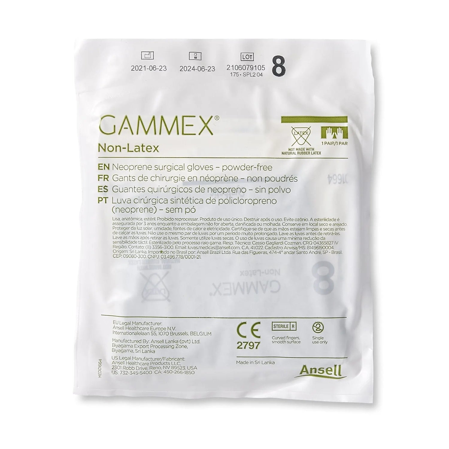 Gammex® Non-Latex Polyisoprene Surgical Glove, Size 8, Green GAMMEX® Non-Latex