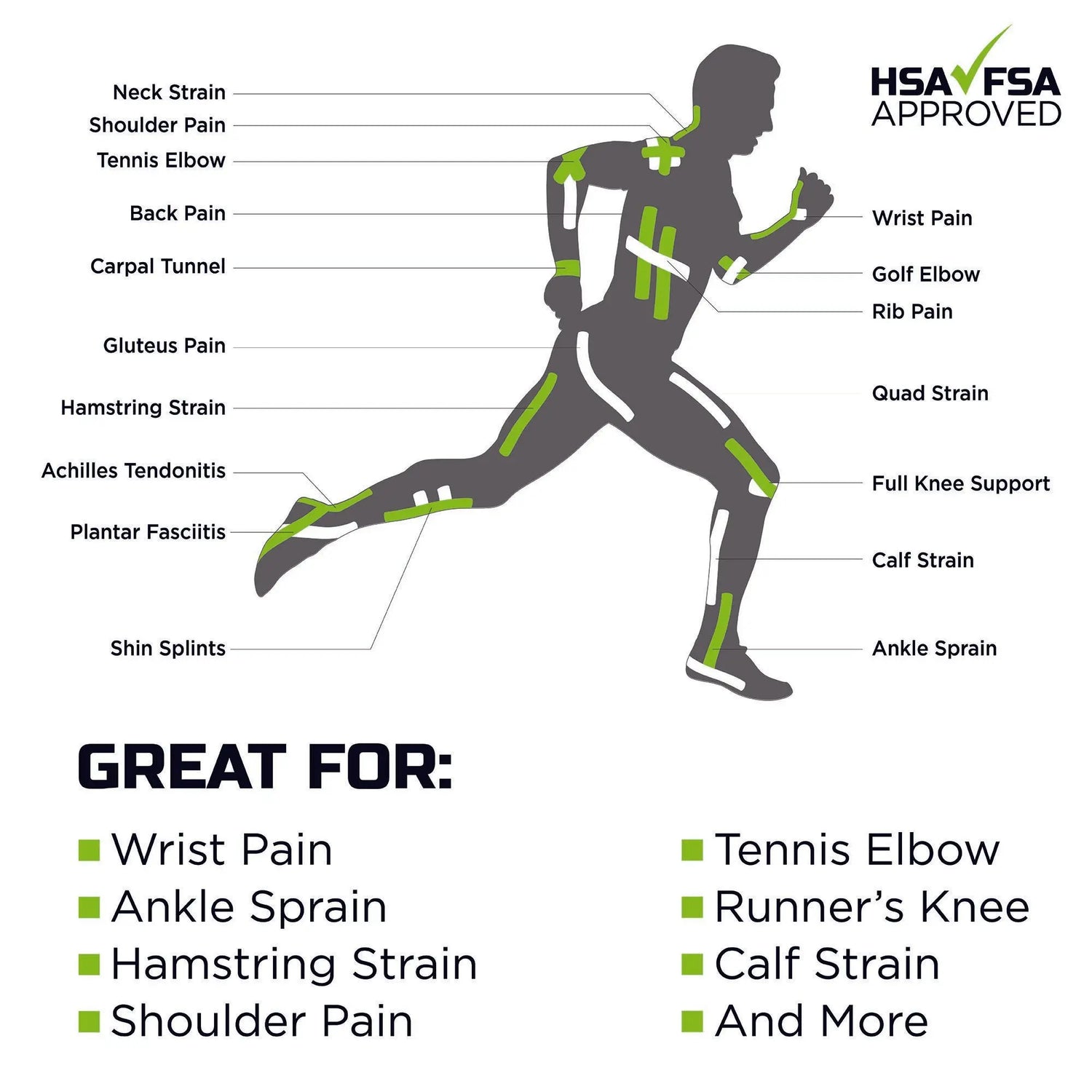 Green Drop Sports Tape, Infused Kinesiology Tape for Recovery – 20 Precut, 10-Inch Strips Green Drop™