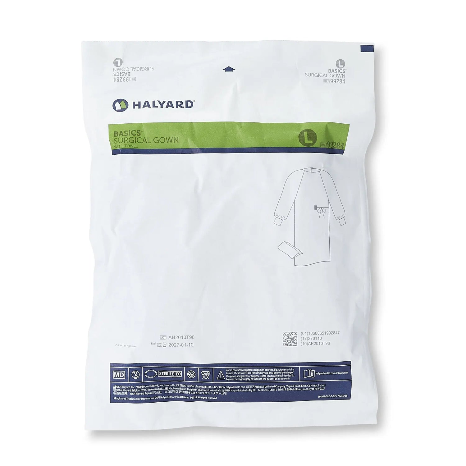 Halyard Basics Non-Reinforced Surgical Gown with Towel, Large, Blue Halyard Basics