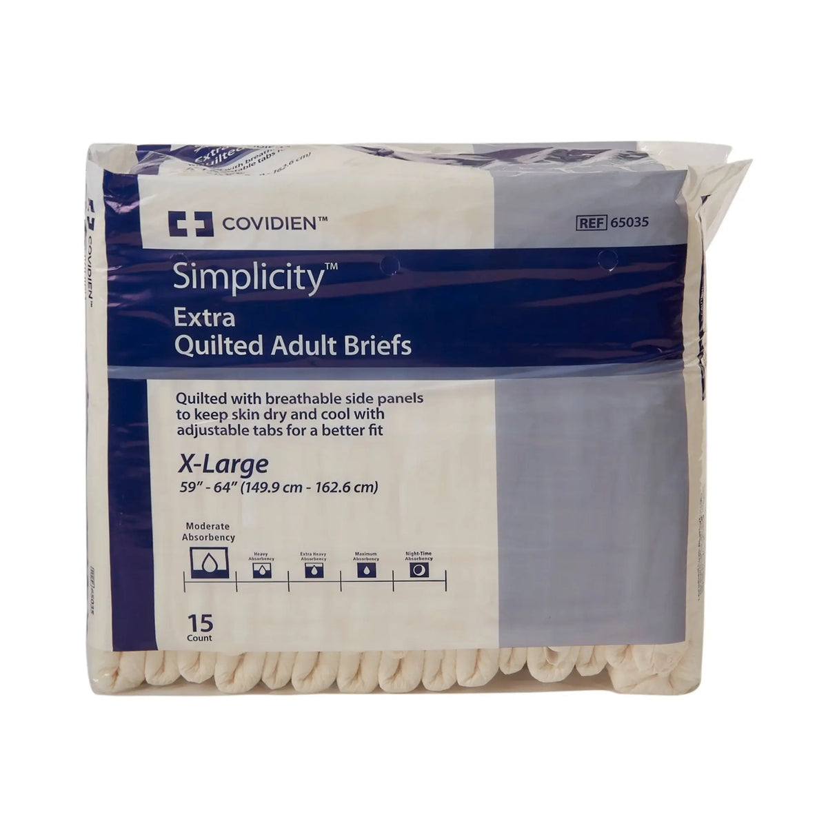 Simplicity Unisex Adult Incontinence Briefs, Moderate Absorbency, X-Large, White, 59 to 64 Inch Waist/Hip Simplicity™