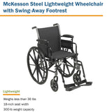 Lightweight Wheelchair McKesson Dual Axle Desk Length Arm Swing-Away Footrest Black Upholstery 18 Inch Seat Width Adult 300 lbs. Weight Capacity McKesson