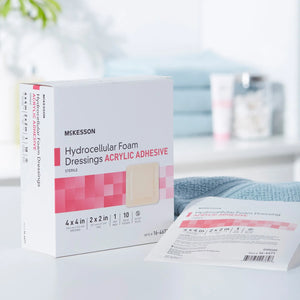 McKesson Acrylic Adhesive with Border Foam Dressing, 4 x 4 Inch McKesson