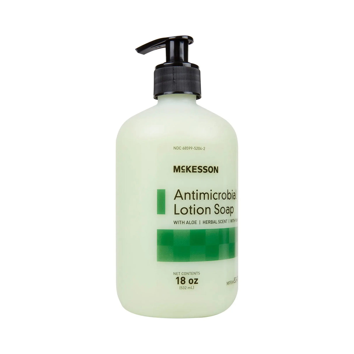 McKesson Antimicrobial Lotion Soap, Herbal Scent, 18 oz, Pump Bottle, Green, 0.95% Strength - getMovility