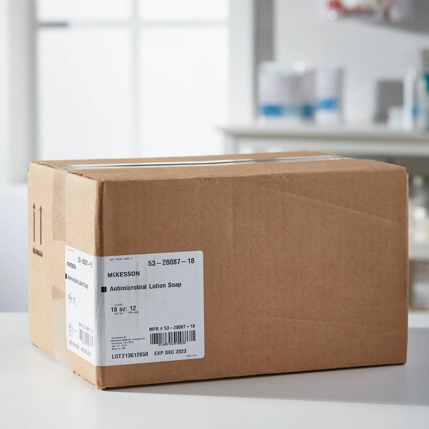 McKesson Antimicrobial Lotion Soap, Herbal Scent, 18 oz, Pump Bottle, Green, 0.95% Strength - getMovility