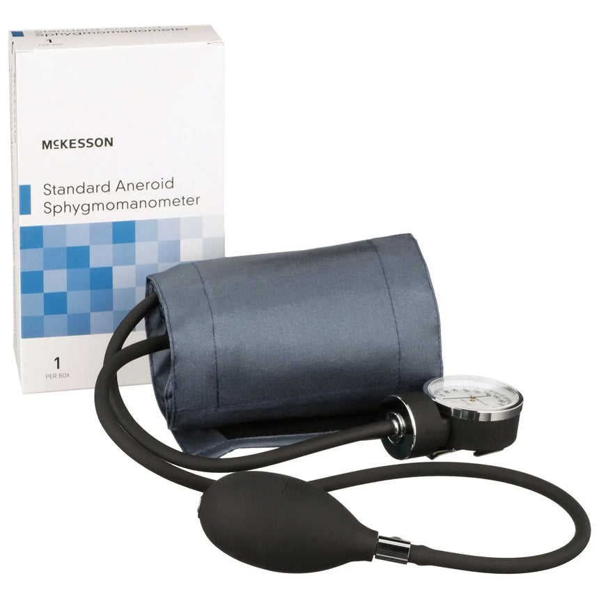 McKesson Brand Aneroid Sphygmomanometer with Cuff, 2-Tube, Pocket-Size, Handheld, Adult Medium Cuff, Navy - getMovility