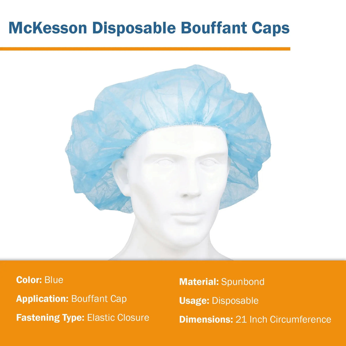 McKesson Disposable Bouffant Surgical Caps, Blue, Elastic Closure, 21" - getMovility