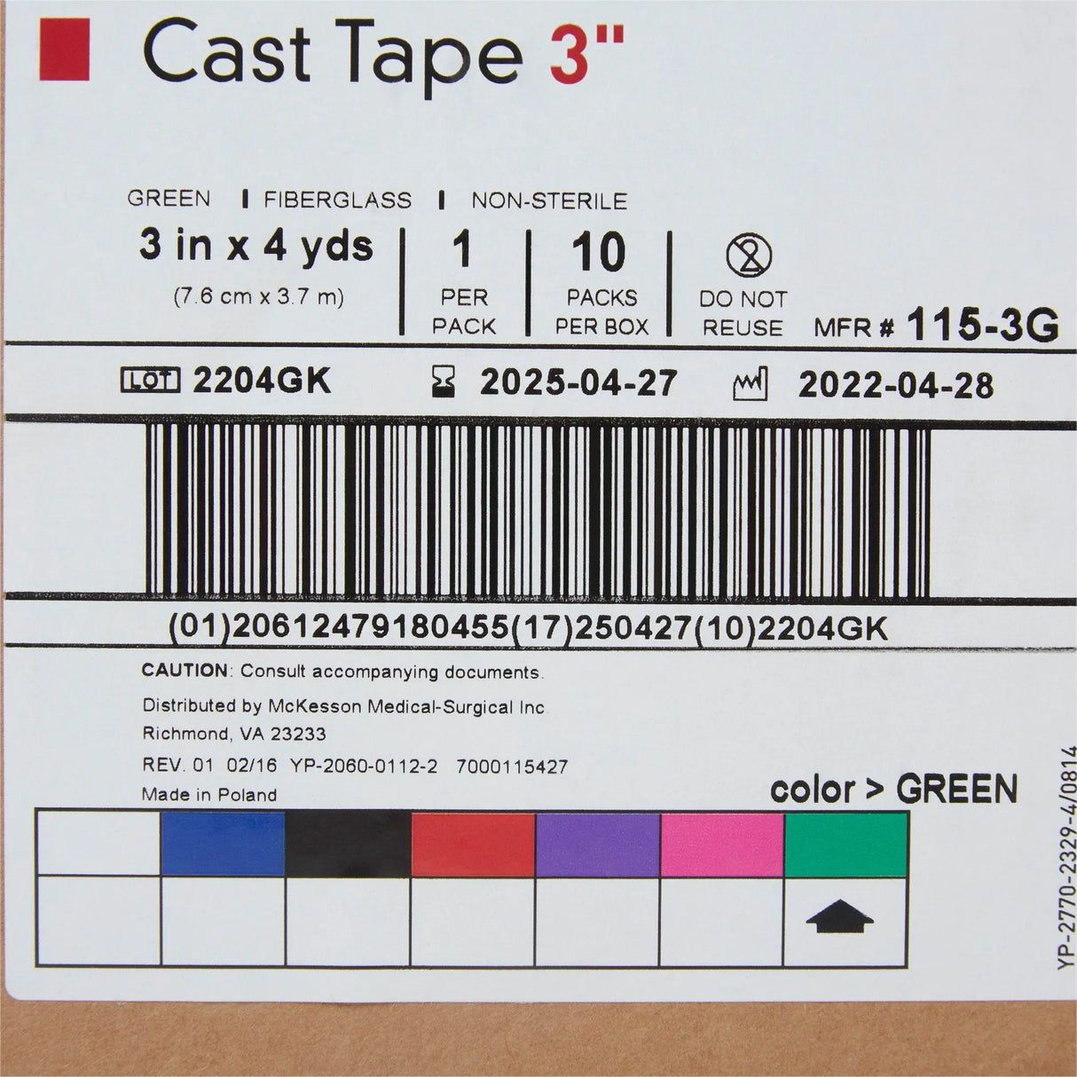 McKesson Green Cast Tape, 3 Inch x 4 Yard McKesson