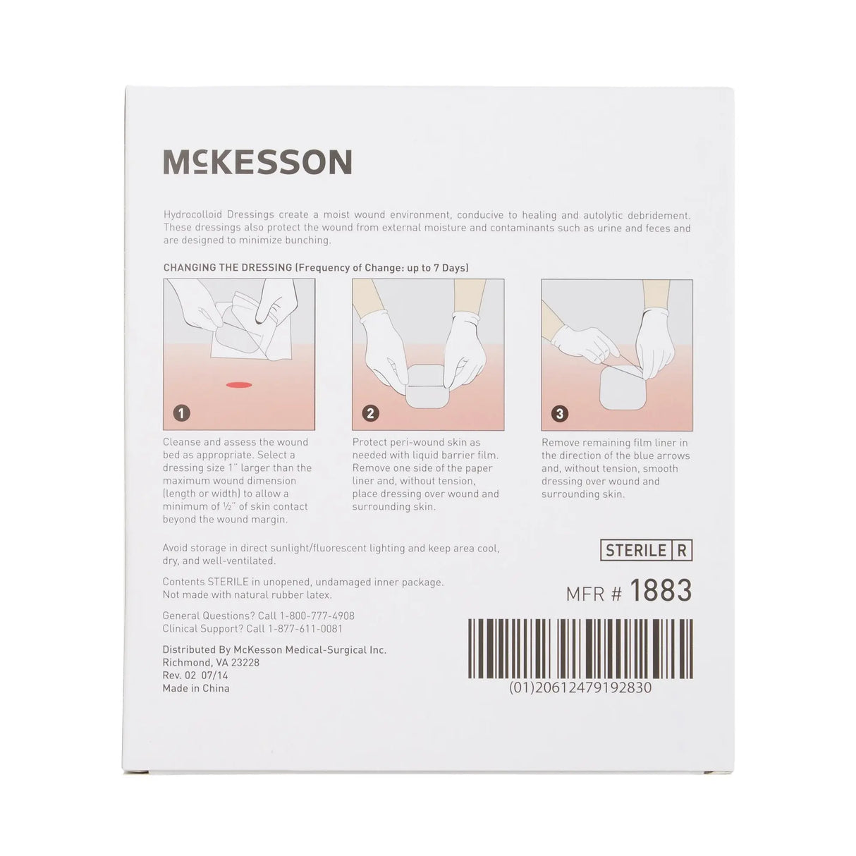 McKesson Hydrocolloid Dressing, 4 x 4 Inch McKesson