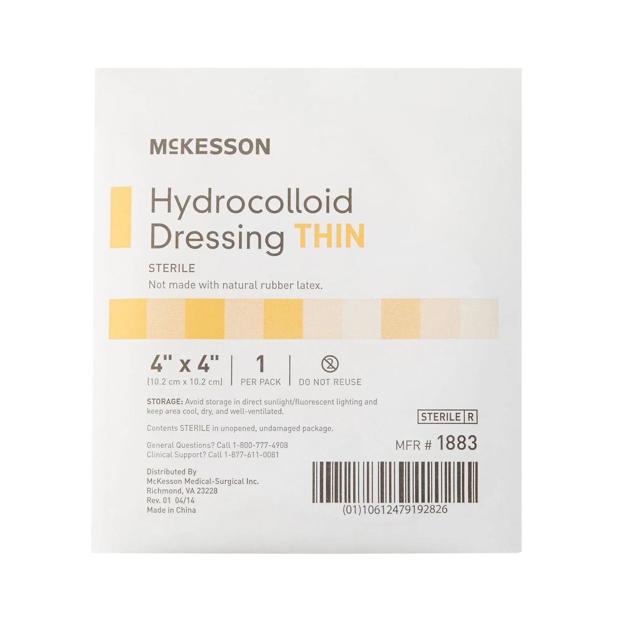 McKesson Hydrocolloid Dressing, 4 x 4 Inch McKesson