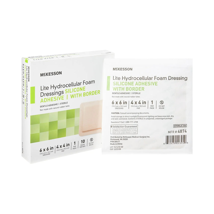 McKesson Lite Silicone Gel Adhesive with Border Thin Silicone Foam Dressing, 6 x 6 Inch McKesson Lite