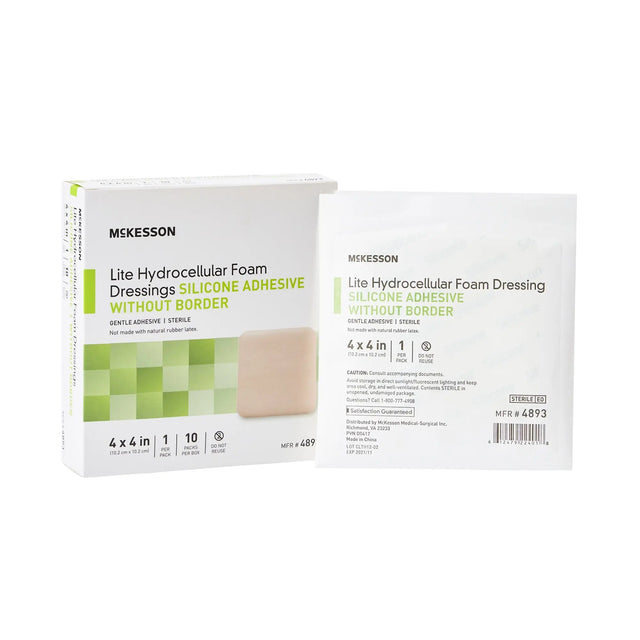 McKesson Lite Silicone Gel Adhesive without Border Thin Silicone Foam Dressing, 4 x 4 Inch McKesson Lite