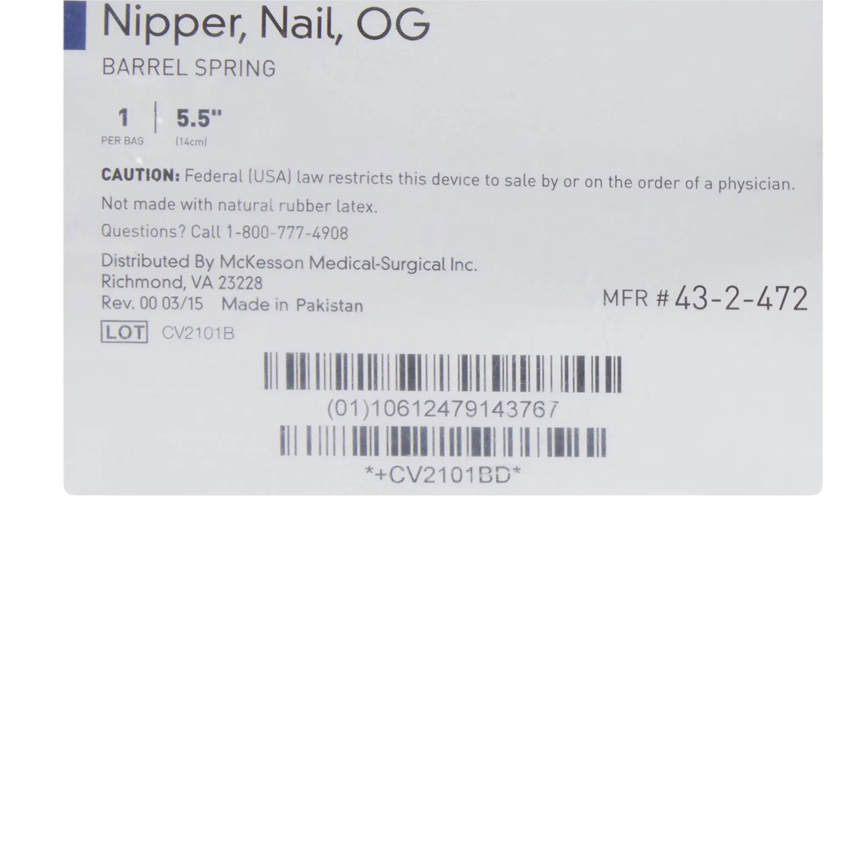 McKesson Nail Nipper, Concave Jaw, 5.5 Inches McKesson Performance