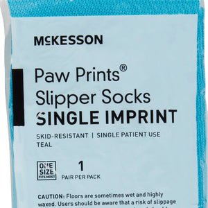 McKesson Paw Prints Slipper Socks, Aqua, One Size Fits Most McKesson Paw Prints®