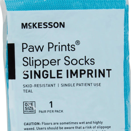 McKesson Paw Prints Slipper Socks, Aqua, One Size Fits Most McKesson Paw Prints®